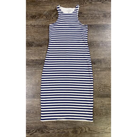 J.Crew Form Knit High-Neck Cutaway Dress Sail Med Navy Stripe, Sz XXS - Picture 2 of 9